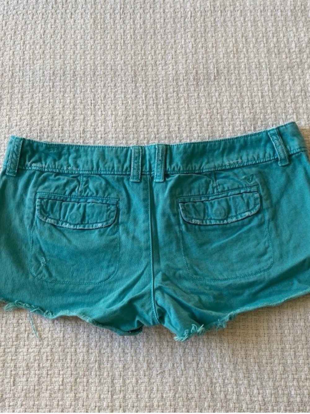American Eagle Outfitters Teal Raw-Hem Jean Shorts